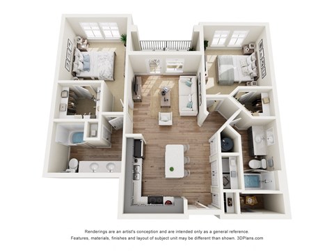 Floor plan for 2 beds, 2 baths, 1108 sqft